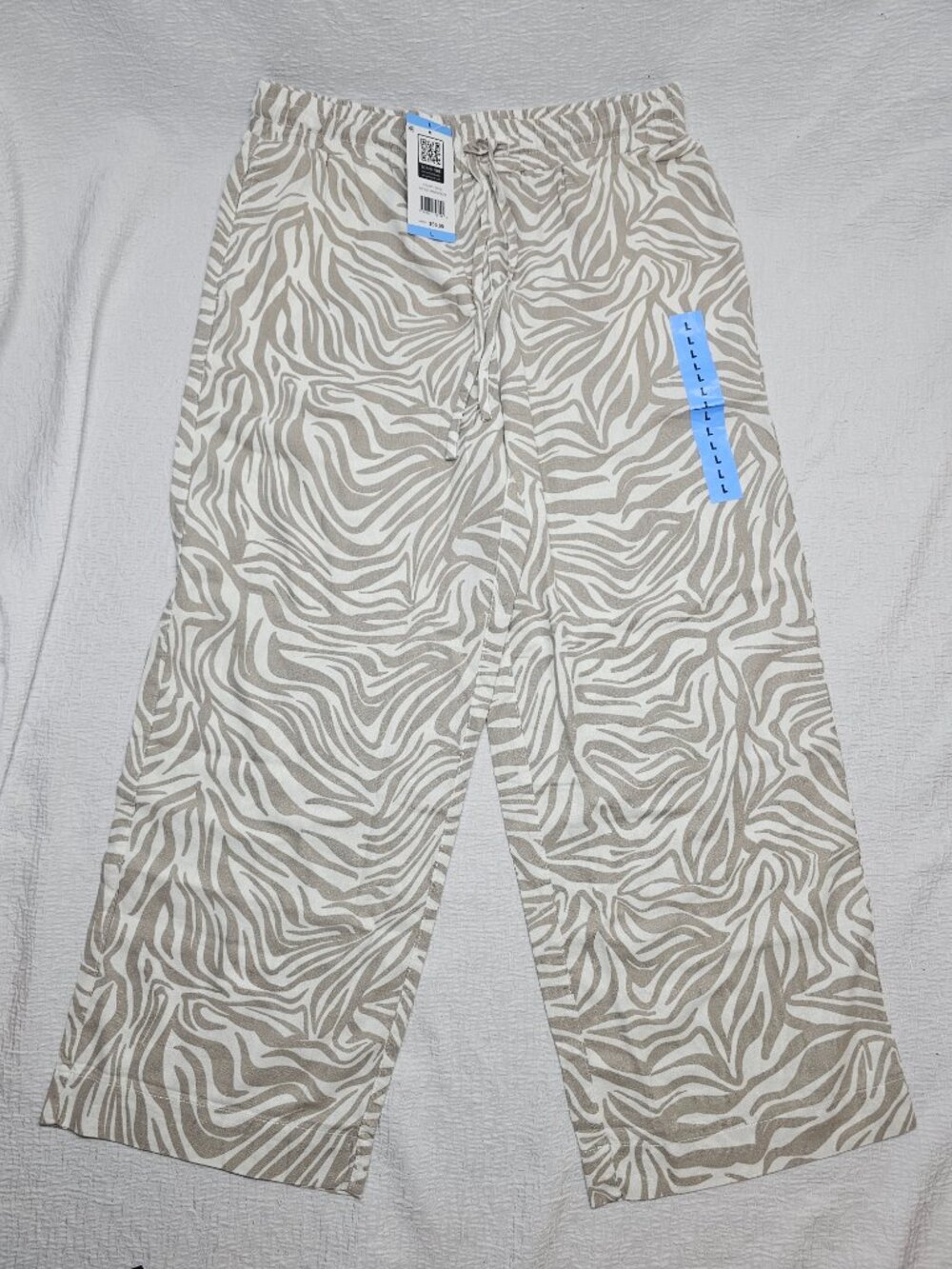 Rafaella Women's Drawcord Waistband Wide Leg Linen Blend Pant Size L - Picture 3 of 6